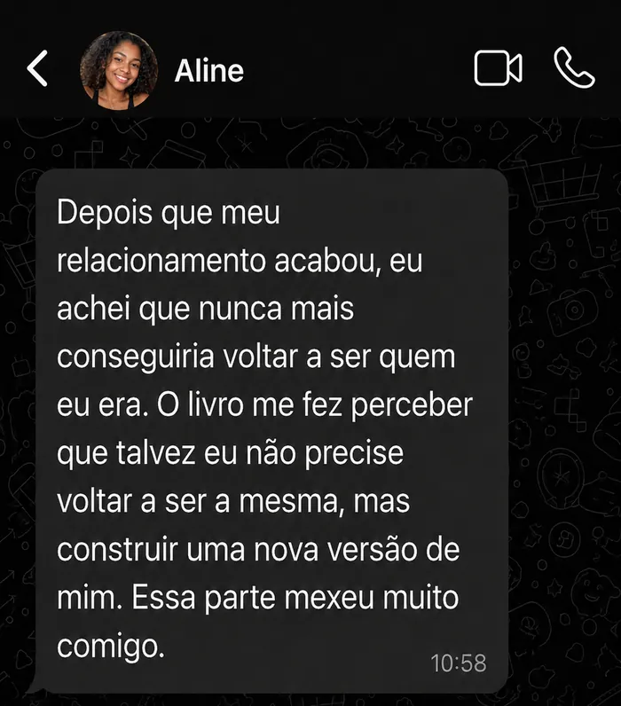 Print de depoimento real de leitora 5 sobre o livro A travessia depois do adeus