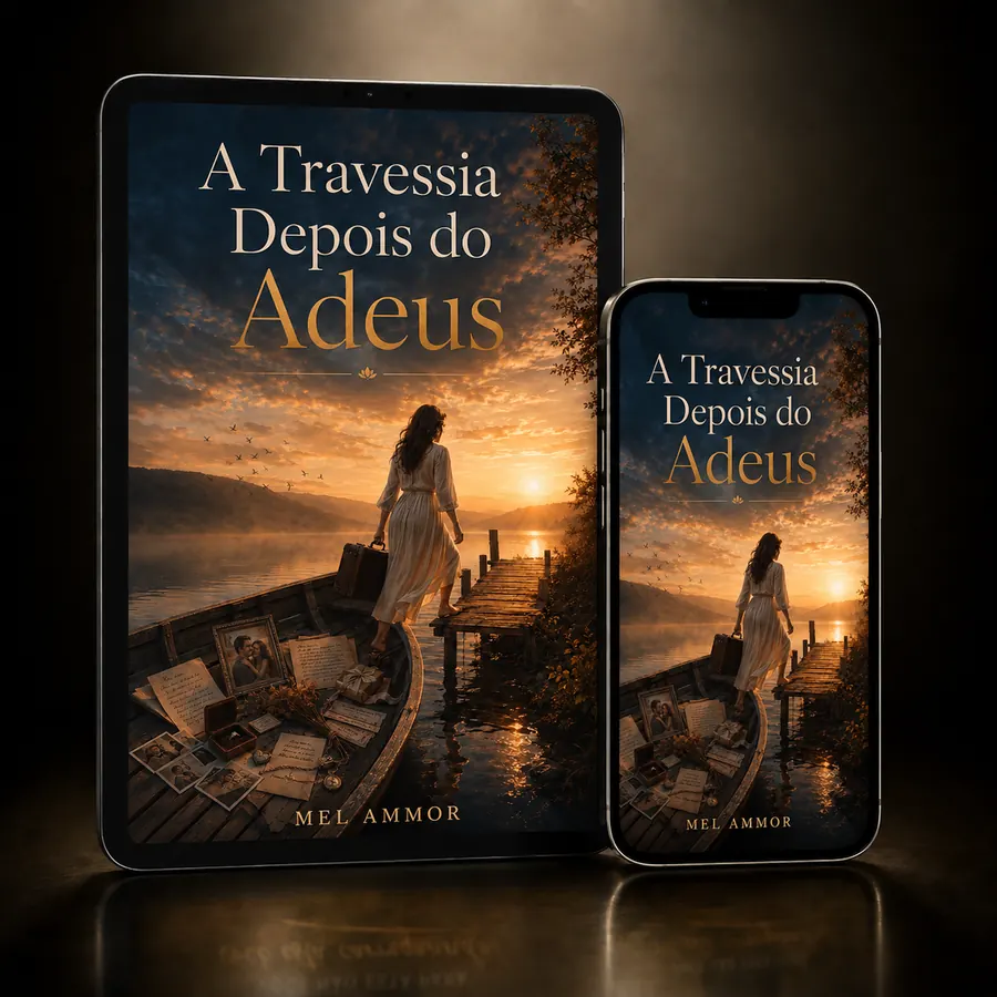 Mockup do livro digital A travessia depois do adeus em celular e tablet
